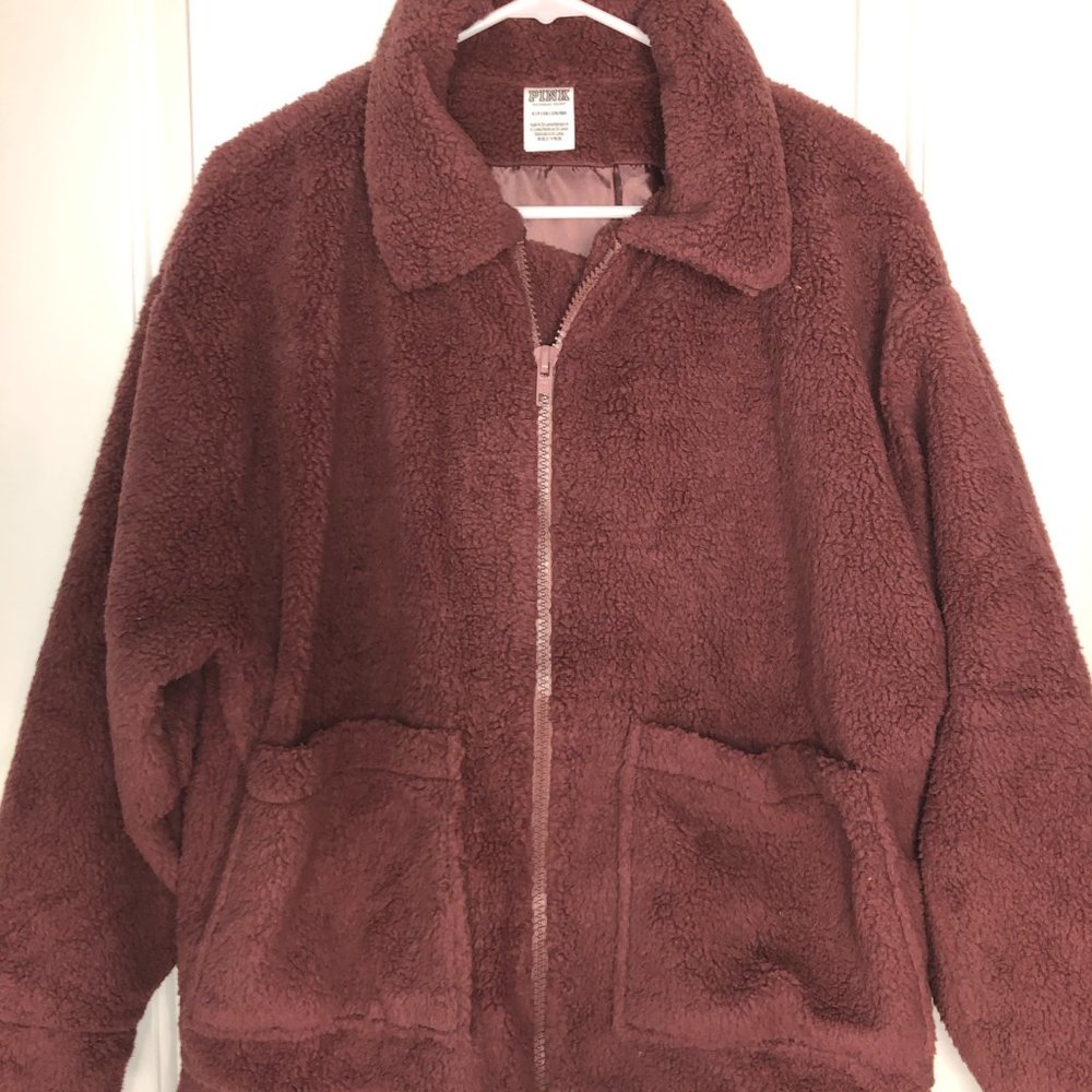 PINK Oversized Teddy Sherpa Jacket W Pockets